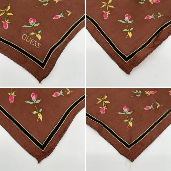 Guess Flower Pattern Brown Silk Square Scarf - Picture 6 of 7